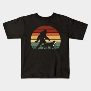 Bigfoot Sasquatch Walking Bernese Mountain Dog Retro Sunset Hiking  Kids T-Shirt